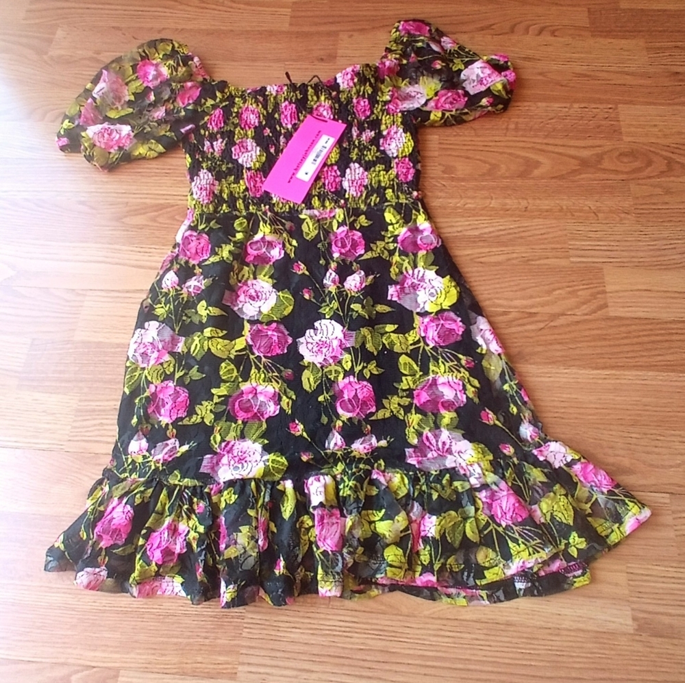 NWT Betsey Johnson juniors dress , black floral sz XS MSRP $99.00 - Picture 7 of 7